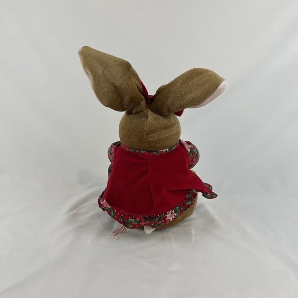 Commonwealth Velveteen Rabbit 12” Plush Bunny Red Floral Dress Bow Vtg 1995 - Picture 3 of 10